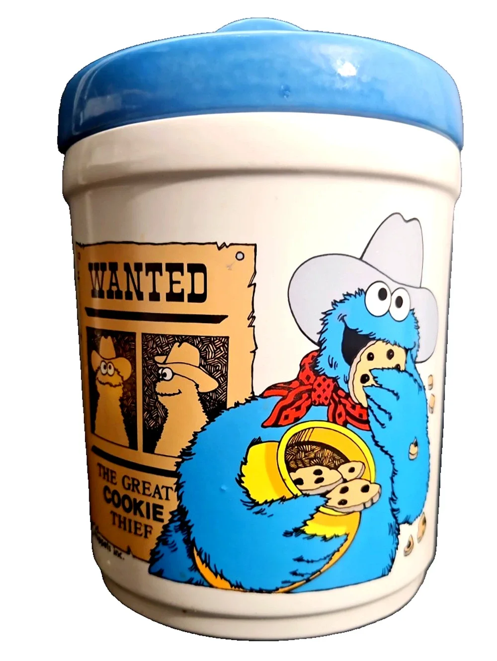 Vintage Sesame Street Cookie Monster Wanted: Cookie Thief Ceramic Cookie Jar USA